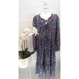 Beach Lunch Lounge Womens Floral Tiered Smocked Midi Dress Size 2XL